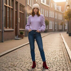 Finders Keepers Linear Cable Rib Cotton Knit Oversized Pull on Sweater Size M